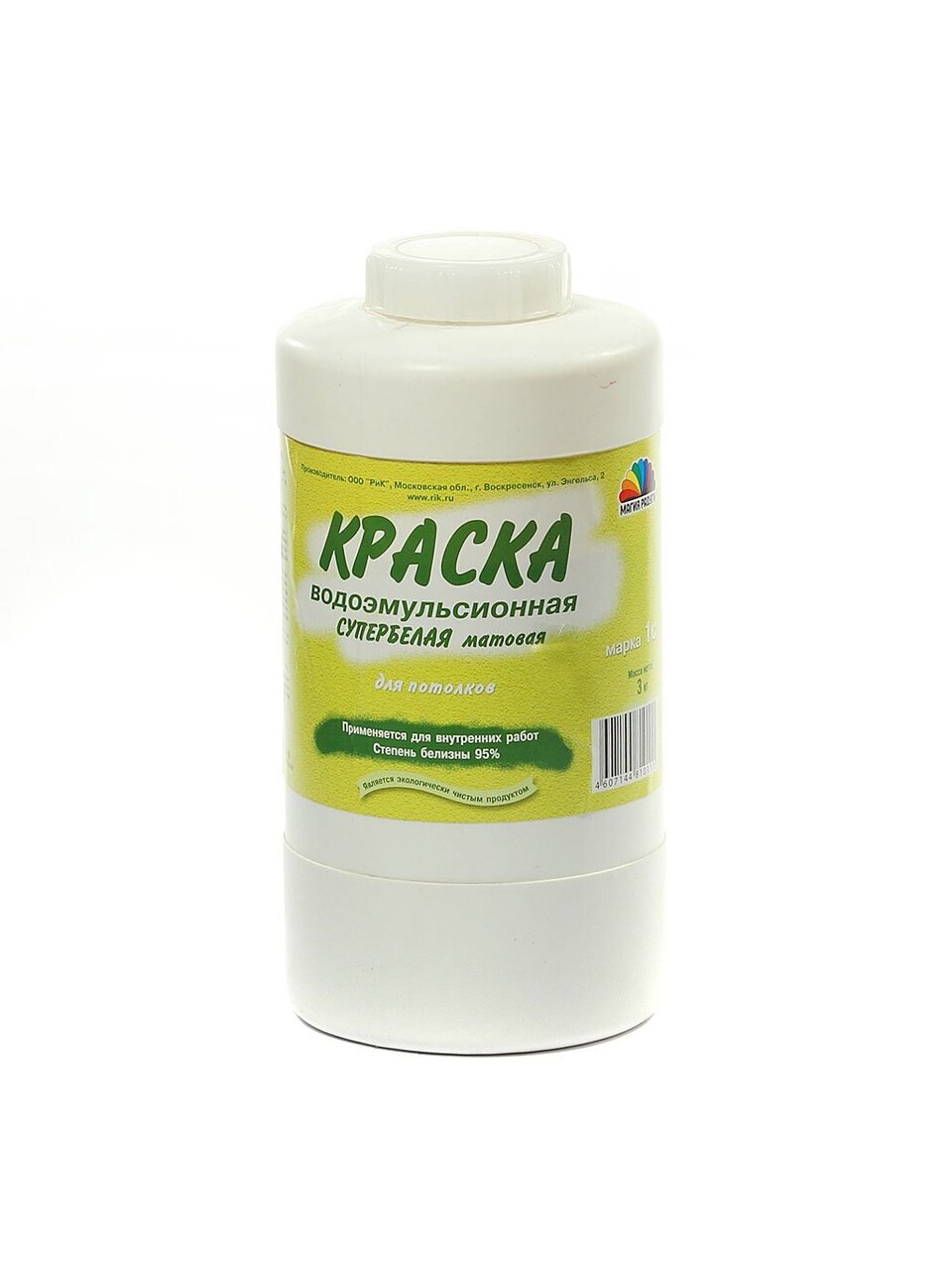 Краска водно-дисперсионная, Магия радуги, М-1С, для потолков, матовая, супербелая, 3 кг