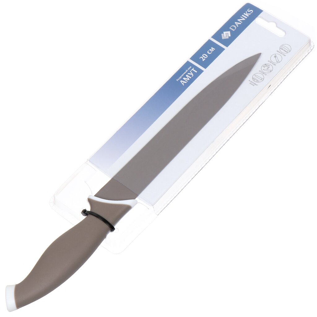 Нож кухонный Daniks, Амут, для мяса, нержавеющая сталь, 20 см, рукоятка soft-touch, JA20201785-2 нож кухонный daniks verde для овощей нержавеющая сталь 9 см рукоятка пластик ja2021121 5