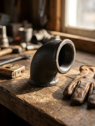 Уголок 1" 1/2, DN 40, 90 °, черный, чугун, внутренняя резьба, STI
