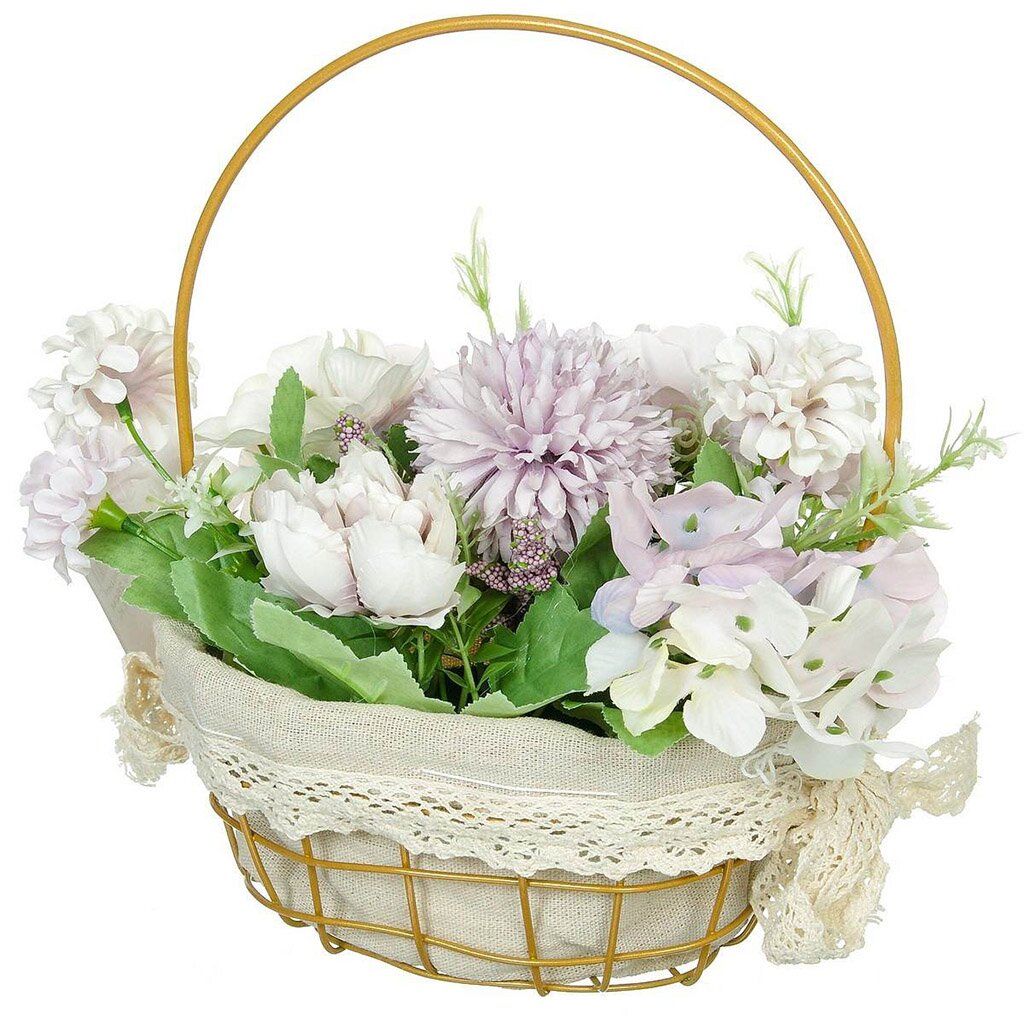 Цветок искусственный декоративный Композиция сиреневых цветов, в корзинке, 26 см, Y6-2057