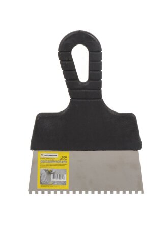 Шпатель нержавеющая сталь, 150 мм, зубчатый, 19 зуб, 4х4, рукоятка пластик