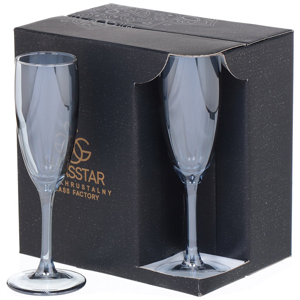 Бокал для шампанского, 170 мл, стекло, 6 шт, Glasstar, Радуга черное море, RNBS_1687_3 бокалы для шампанского самая прекрасная