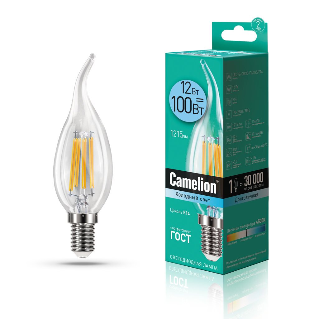 Лампа светодиодная 12Вт 220В 4500К Camelion LED12-CW35-FL/845/E14