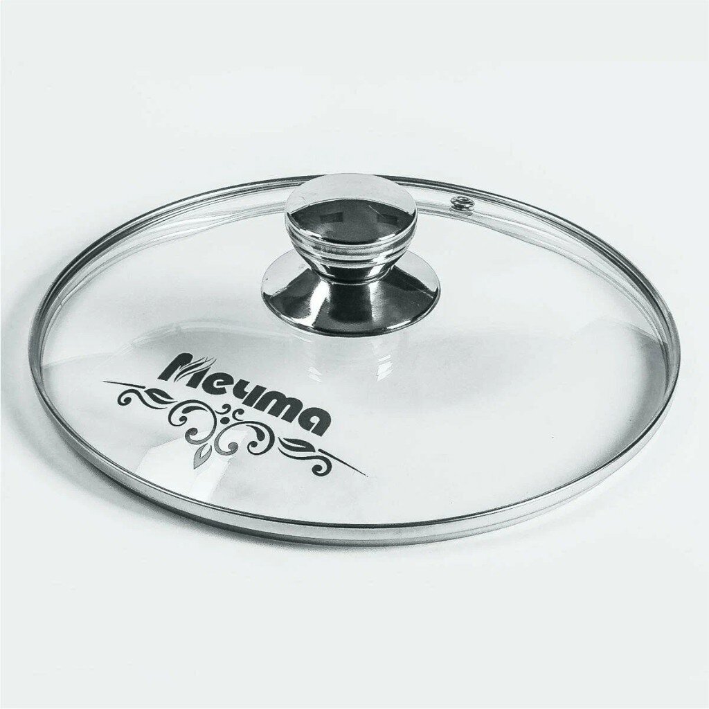 Крышка для посуды стекло, 18 см, Мечта, металлический обод, кнопка нержавеющая сталь, КР18 крышка для посуды стекло 26 см daniks металлический обод кнопка бакелит черная д4126ч