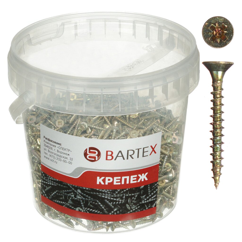 Саморез универсальный, диаметр 3х30 мм, 1000 шт, оцинкованный, банка, Bartex линейка 1000 мм железо bartex