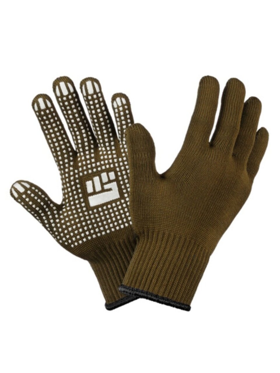 Перчатки х/б, ПВХ покрытие, точка, размер L, 10 класс вязки, 6 нитей, оливковая основа, двухслойные, Фабрика перчаток
