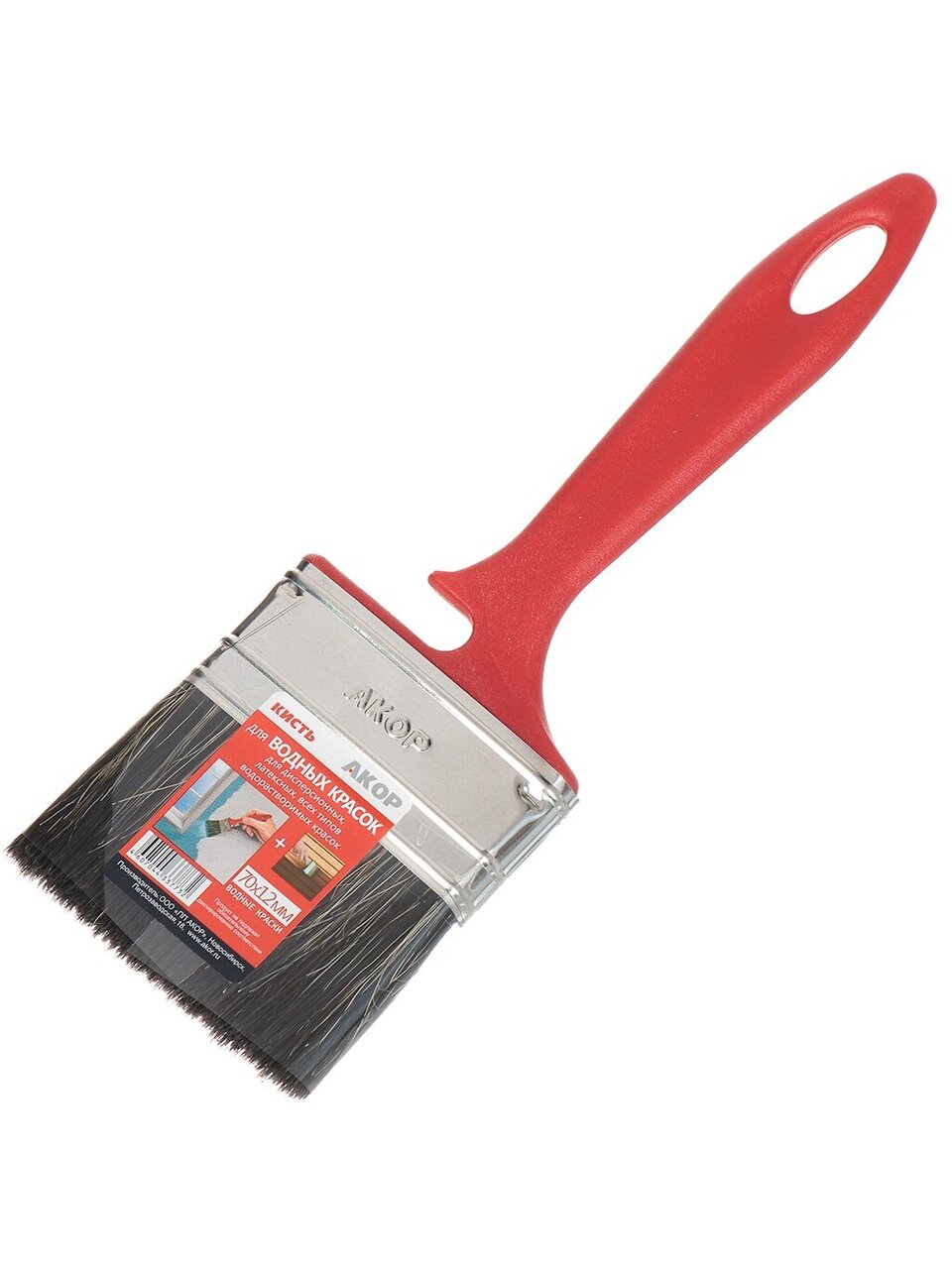 Кисть плоская, Акор, Водные краски, 12х70 мм, смешанная щетина, рукоятка пластик, 173 12 070