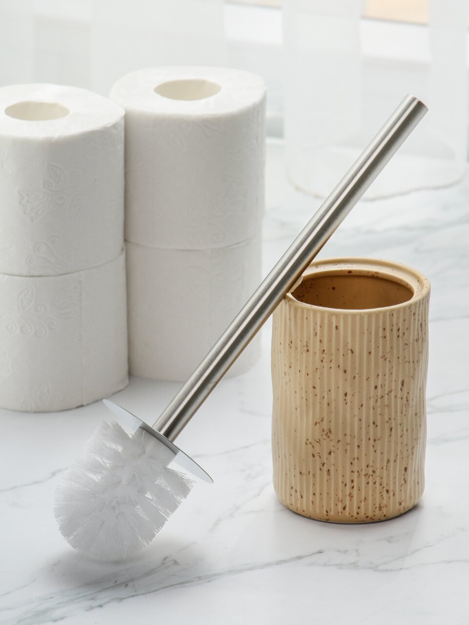 Ерш для туалета напольный, керамика, бежевый с краплением, Y4-9839