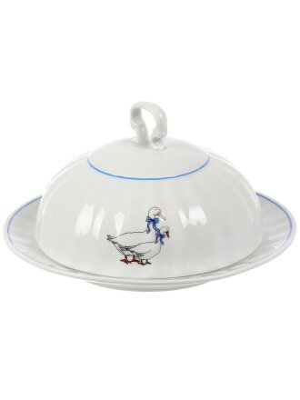 Масленка фарфор, 17.7х10 см, крышка фарфор, 0.5 л, Добрушский фарфоровый завод, Гуси, 9С1087/1Ф34