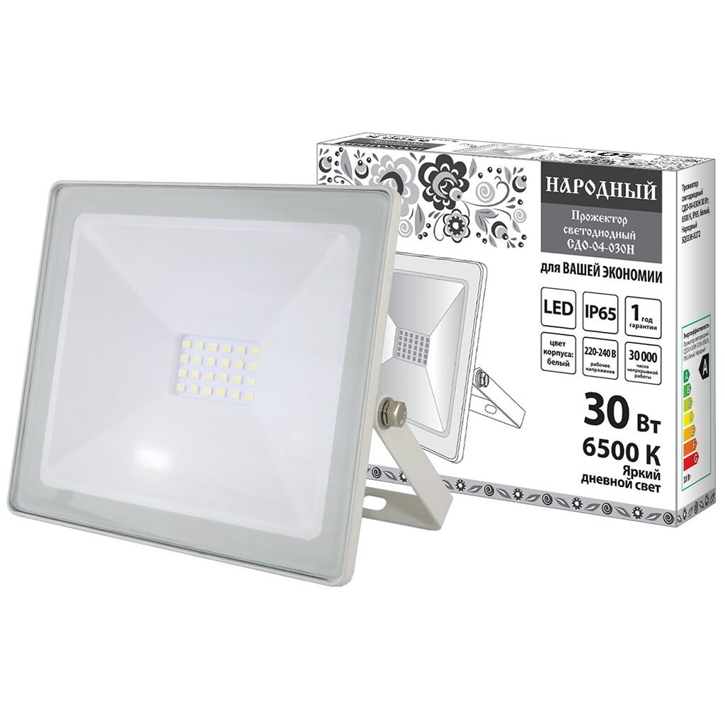 Прожектор светодиодный, TDM Electric, Народный СДО-04-030Н, 30 Вт, 6500 К, IP65, белый, SQ0336-0272