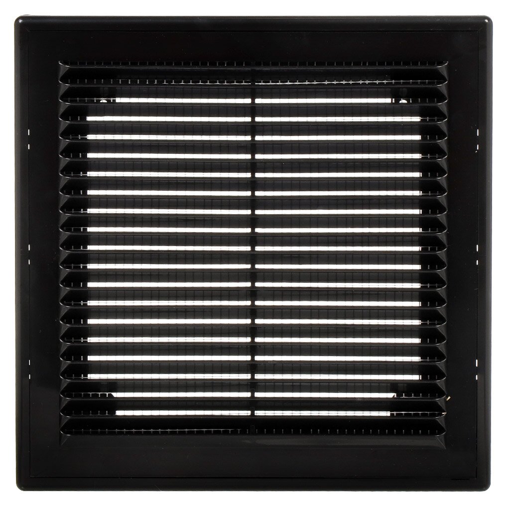 Решетка вентиляционная пластик, вытяжная, 250х250 мм, с сеткой, черная, Viento вентиляционная решетка с патрубком черная more 10247845
