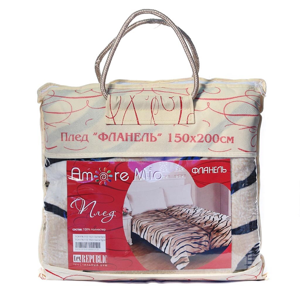 Плед Amore Mio полутораспальный (150х200 см) фланель, в сумке, Спина тигра 63230