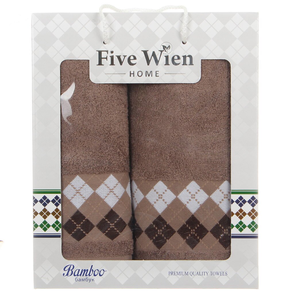 т Набор полотенец 2пр 50*90, 70*140см Бамбук Оксфорд шоколад ромбики по бордюру + под. уп.