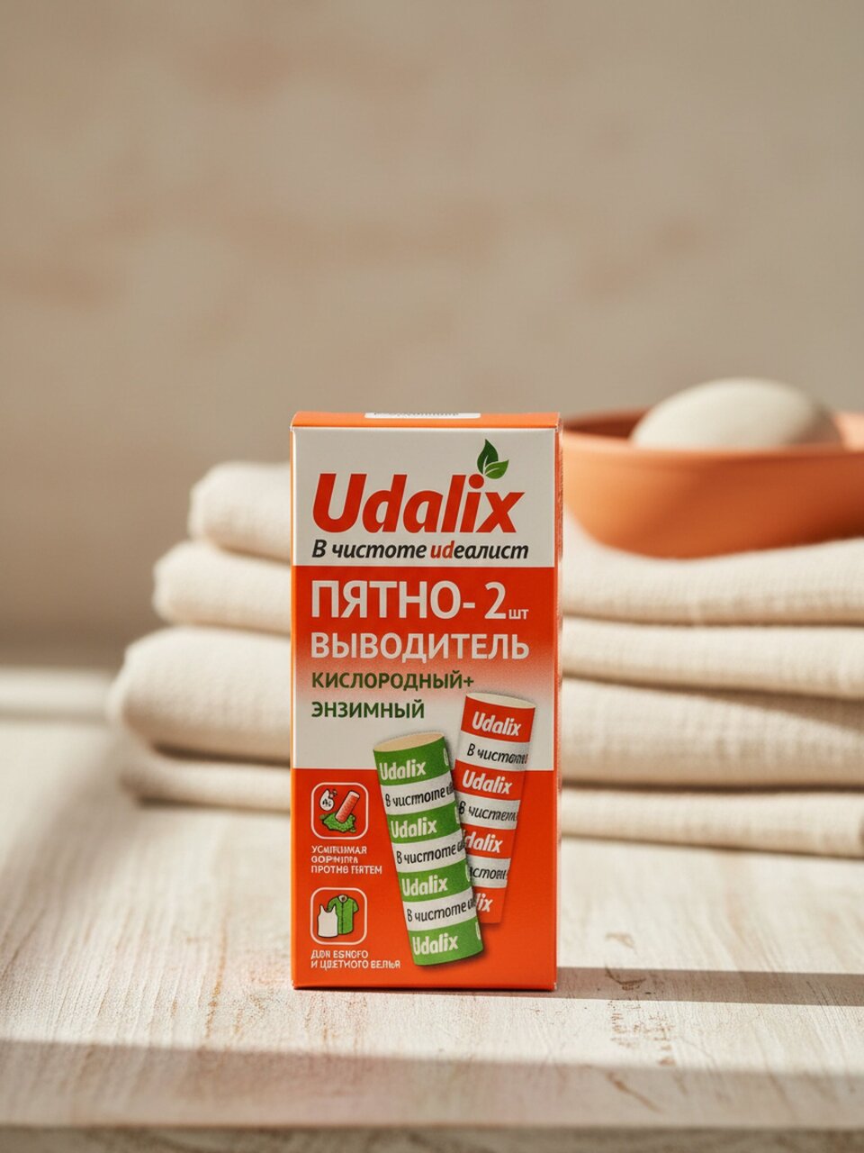 Пятновыводитель Udalix, 35 г, карандаш, энзимный 25 г + кислород 35 г, 2 шт