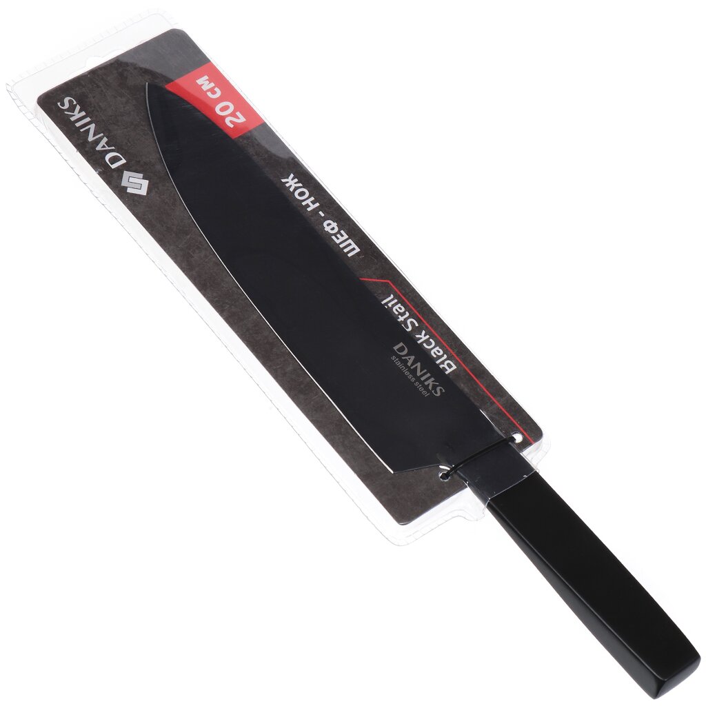Нож кухонный Daniks, Блэк Стайл, шеф-нож, нержавеющая сталь, 20 см, рукоятка сталь, YW-A369-CH по острию клинка