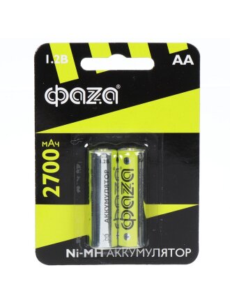 Батарея аккумуляторная 2700 мА·ч, Ni-Mh, 1.2 В, АА (LR06, LR6), 2 шт, в блистере, ФАZА, 5003002