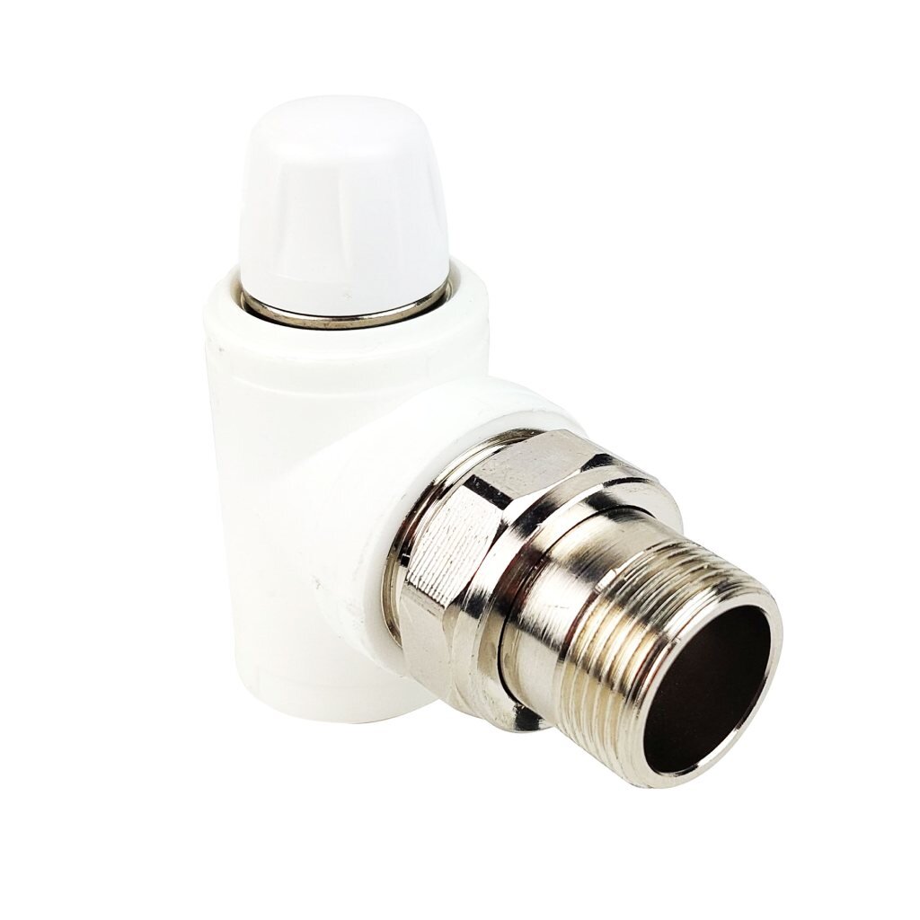 Клапан для радиатора настроечный угловой, полипропилен, d20х1/2'', белый, РосТурПласт клапан термостатический прямой ростерм 1 2 с термоголовкой для радиатора