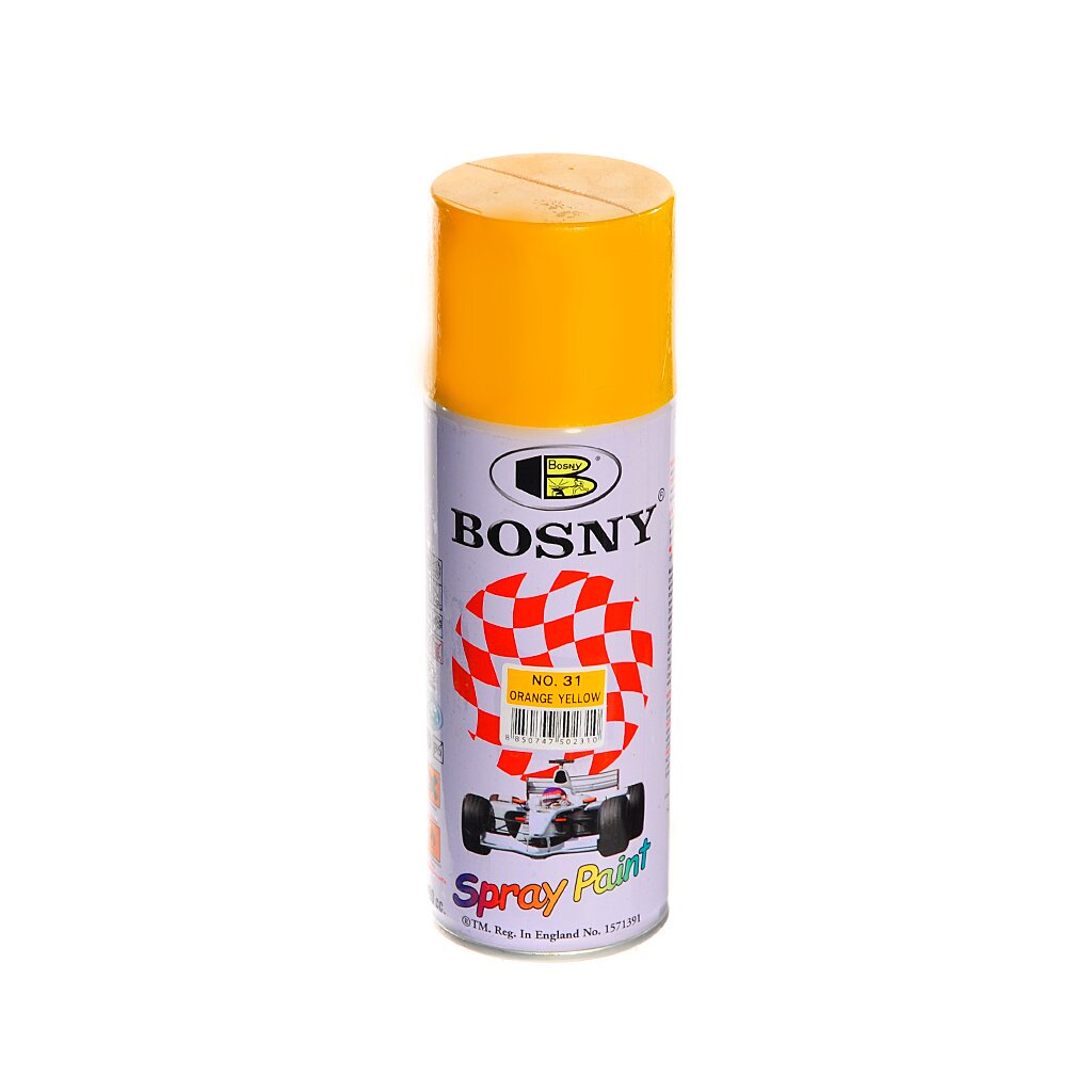 Краска аэрозольная, Bosny, №31, акрилово-эпоксидная, универсальная, глянцевая, желто-оранжевая, 0.4 кг краска новбытхим бт 177 битумная универсальная полуглянцевая бронзовая 0 5 л