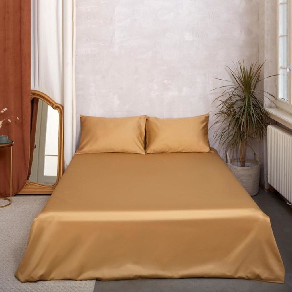 Простыня &amp;quot;Этель&amp;quot; 150*215 см, цв.песчаный, 100% хлопок, мако-сатин, 125 г/м² 5373242