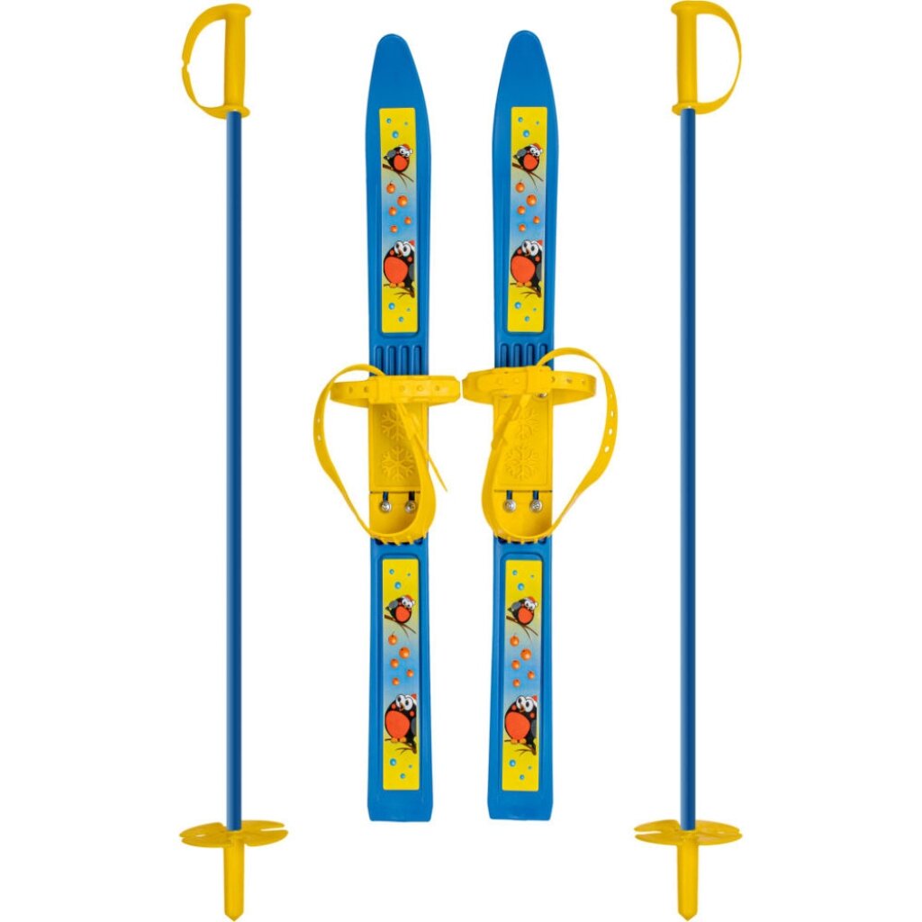 Лыжи для детей, 65 см, с палками, 75 см, стеклопластик, в сетке, Олимпик-спорт, Снегири, 4328-00 наклейки снегири на ветке декорет l