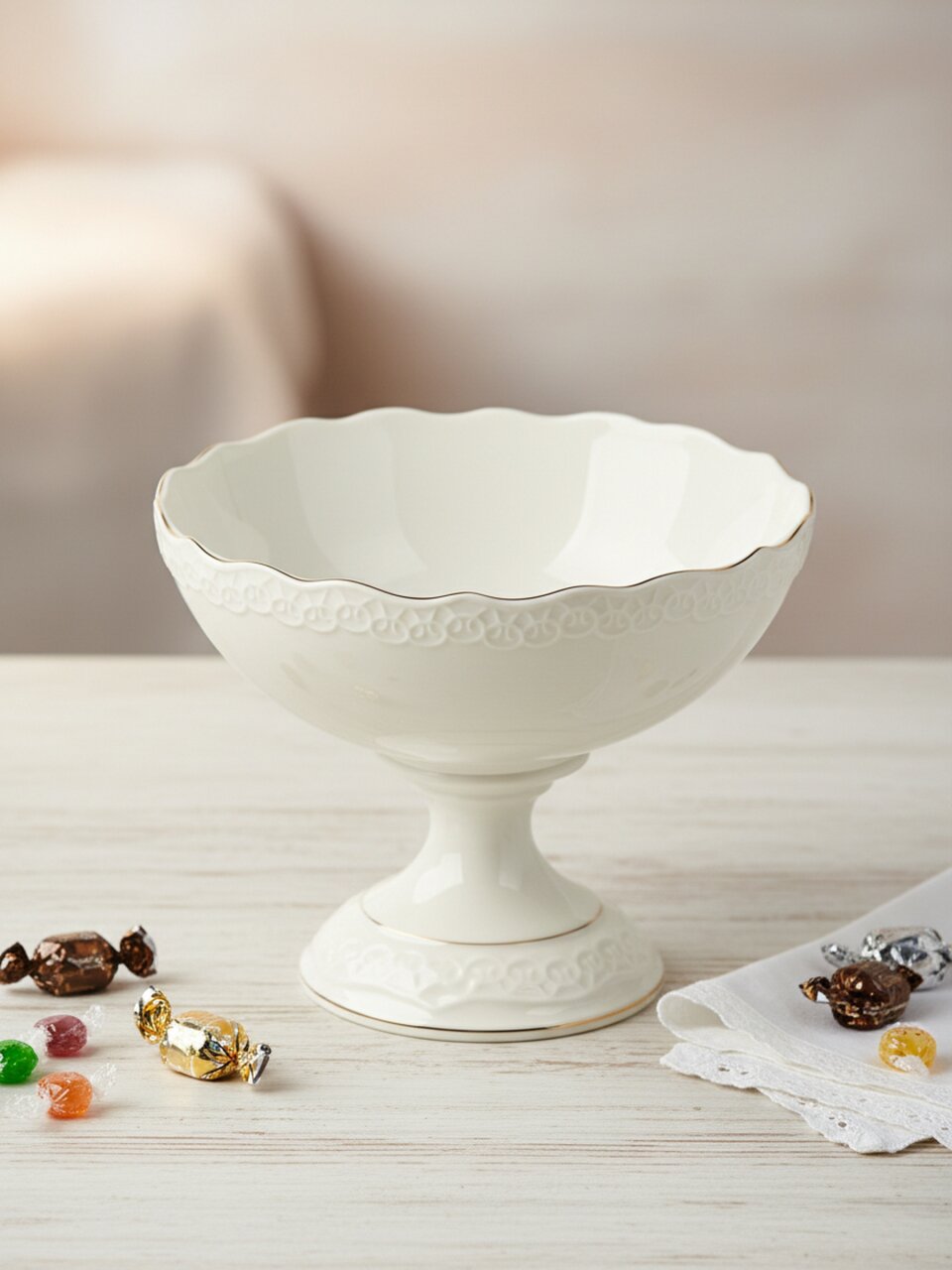 Ваза для конфет фарфор, 16 см, Jewel, Кружево, ПС0008-14