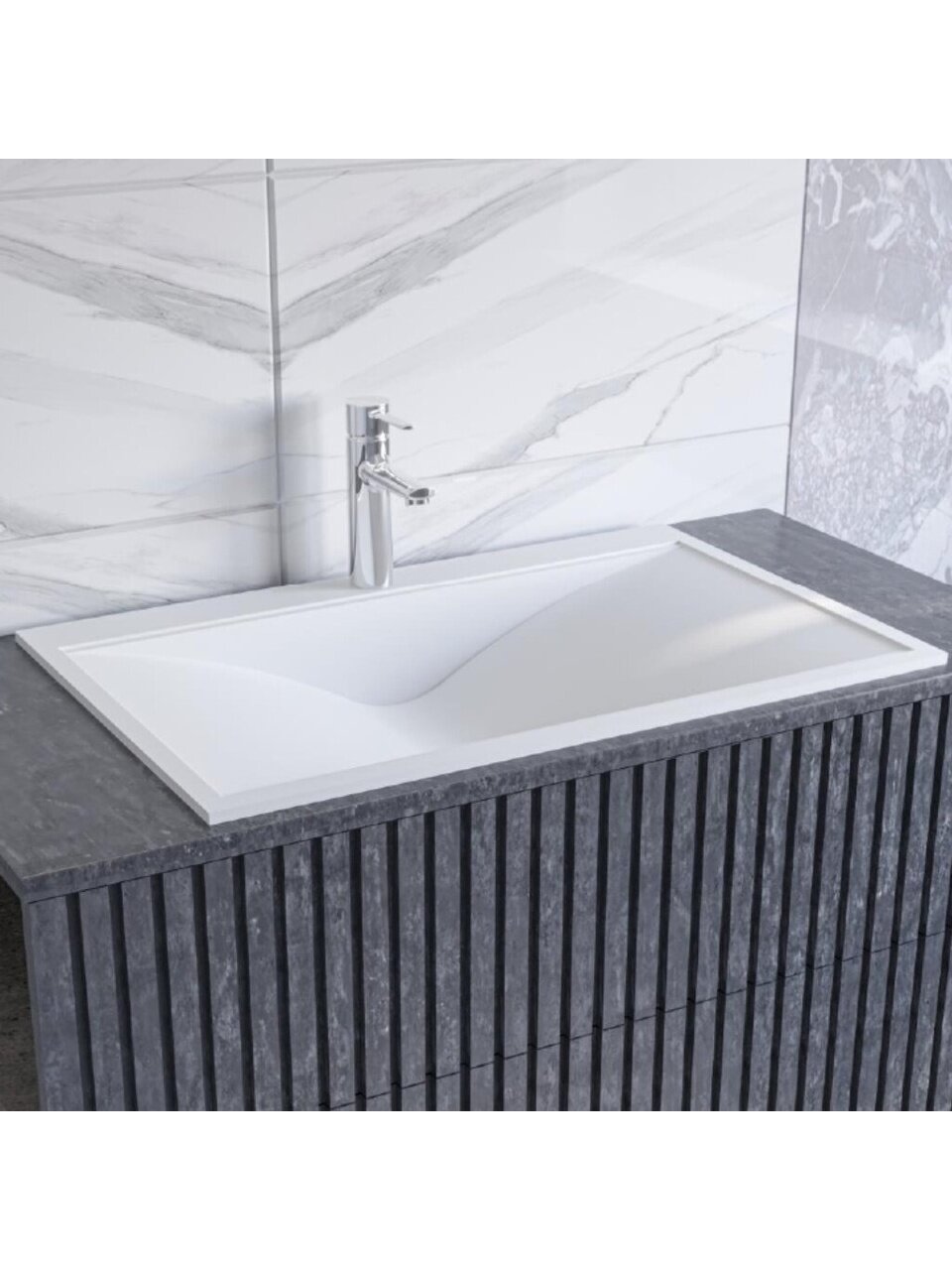 Умывальник мебельный, Toppus, Pulsus 70, литьевой мрамор, белый, 0302.996