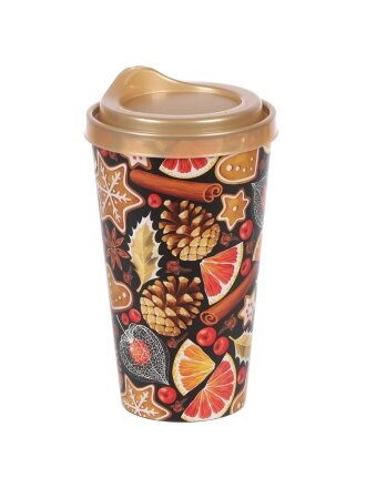 Стакан 550 мл, пластик, IZI-GO, Рождество, с золотой крышкой, с декором, 6138/01