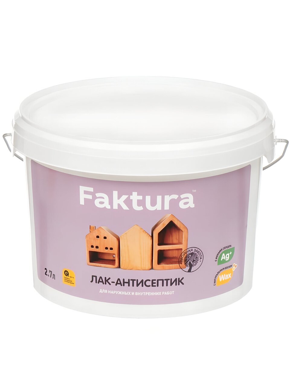 Лак-антисептик Faktura, полуматовый, полиакриловый, бесцветный, для внутренних и наружных работ, 2.7 л
