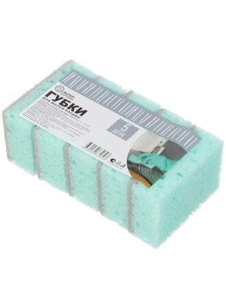 Губка для посуды 5 шт, поролон, абразивная фибра, 9.8х6.7х3.5 см, Марья Искусница, 17199, тиффани