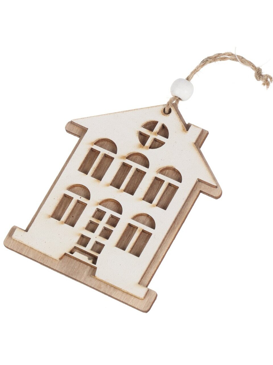 Елочное украшение Эко коллекция Домик, белый, бежевое, 9x7 см, МДФ, Y4-8486