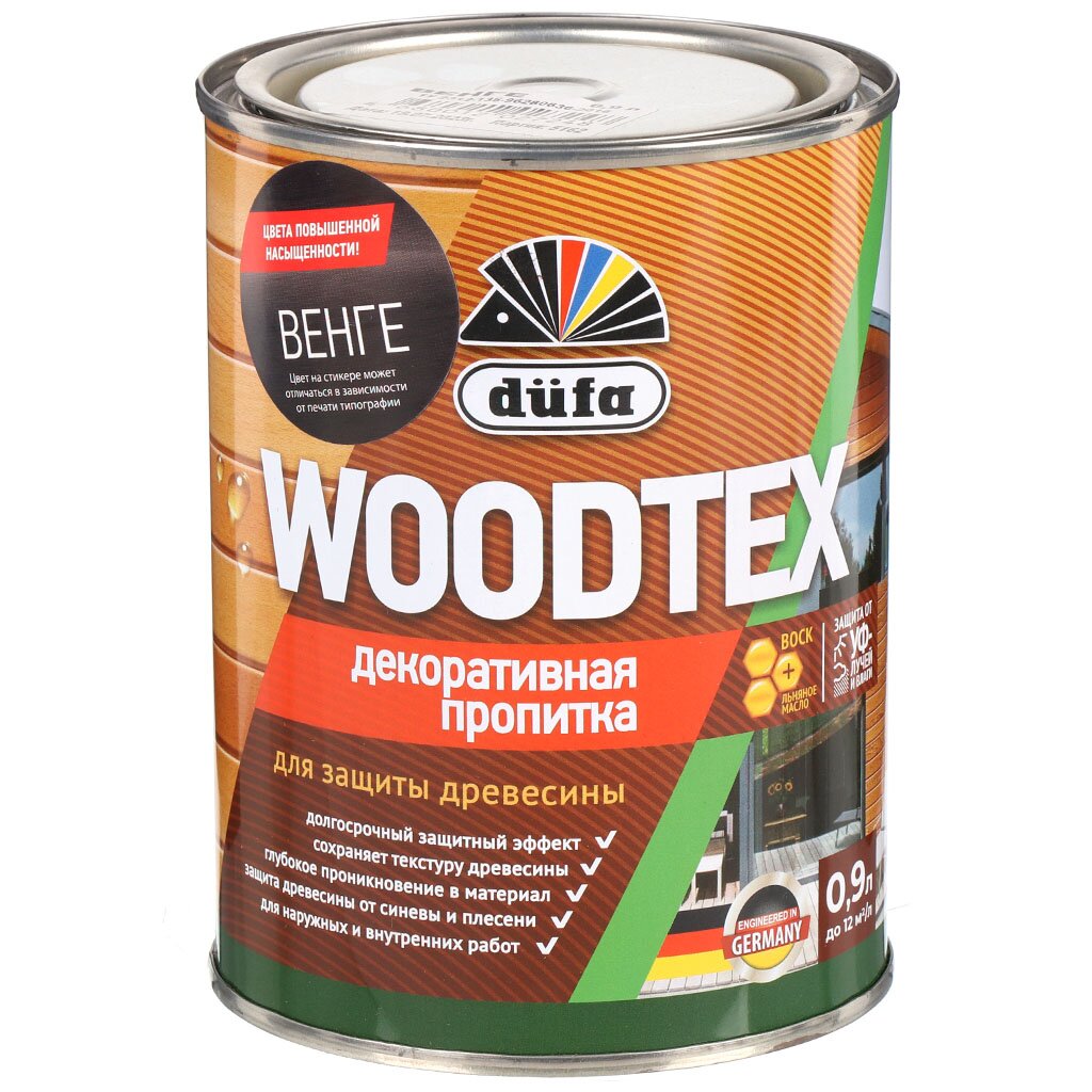Пропитка Dufa, Woodtex, для дерева, защитная, венге, 0.9 л пропитка dufa woodtex для дерева защитная венге 0 9 л