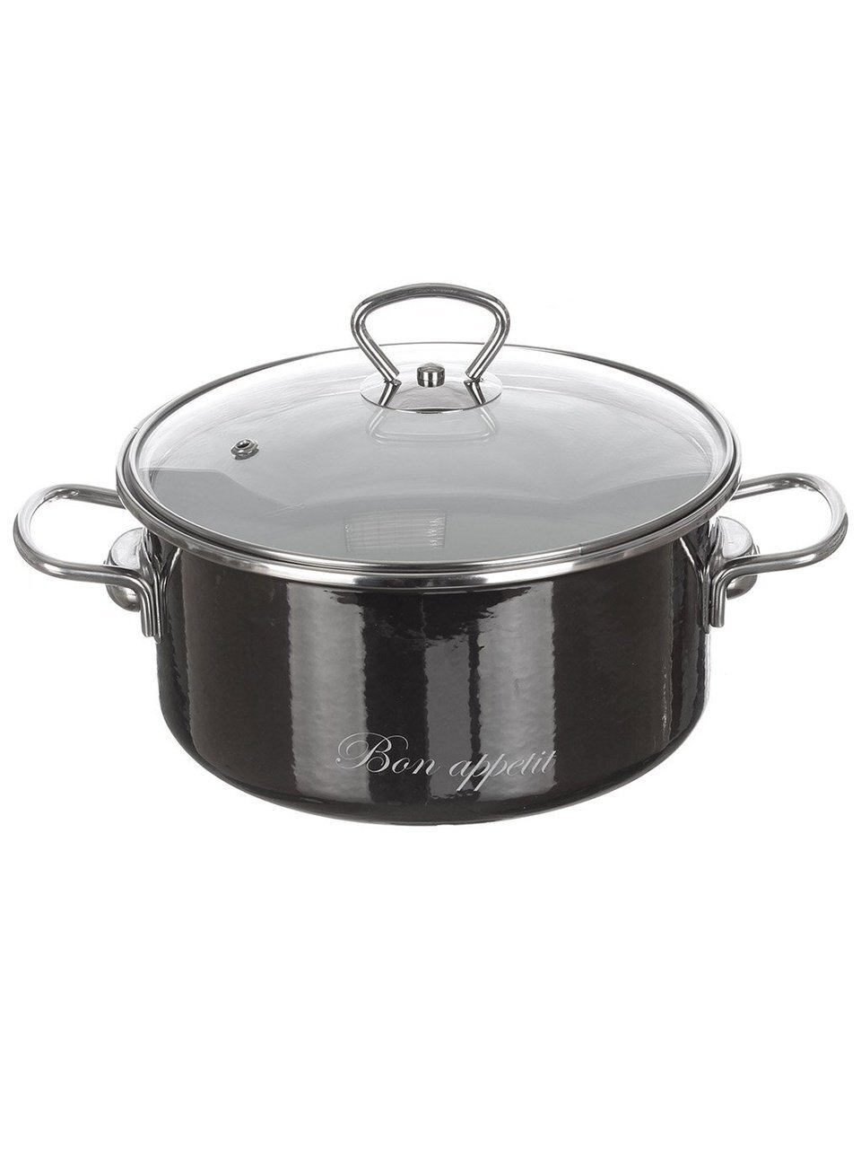 Кастрюля эмалированная сталь, 3 л, крышка стекло, Vitross, Bon Appetit, 8SB205S/8SD185S, мокрый асфальт, индукция