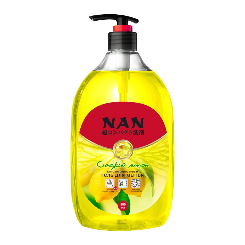 Средство для мытья посуды Nan, Сладкий лимон, 900 мл, д/пак сменник