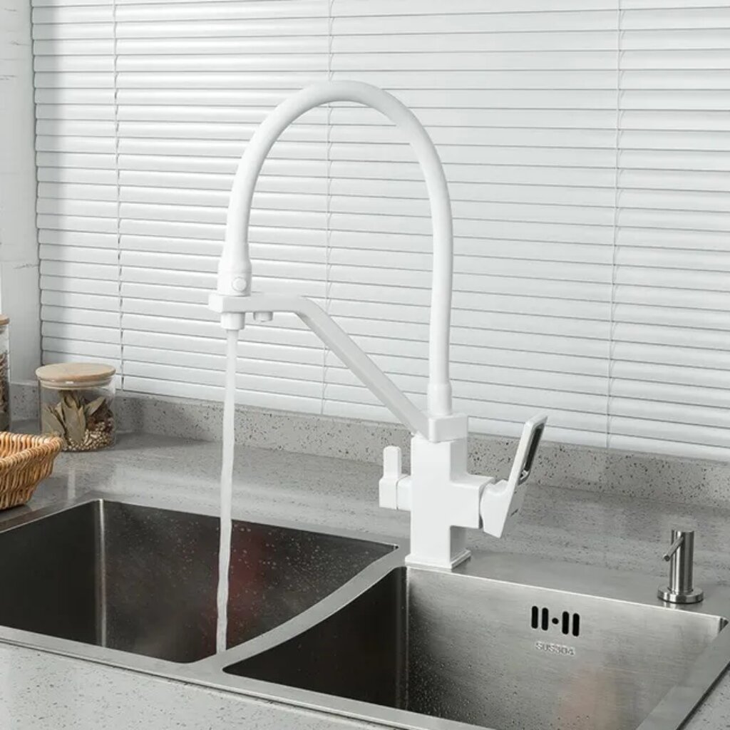 Смеситель для кухни, Gappo, гибкий излив, с картриджем, с подключением к фильтру, белый, G4317-8 душевая система для ванны gappo короткий излив с картриджем g2495 96