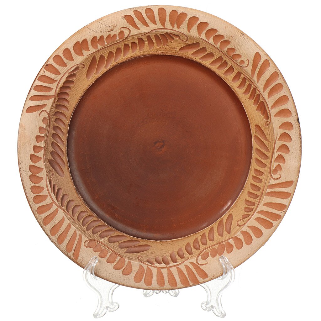 Тарелка обеденная, керамика, 25 см, круглая, Красная глина, в ассортименте