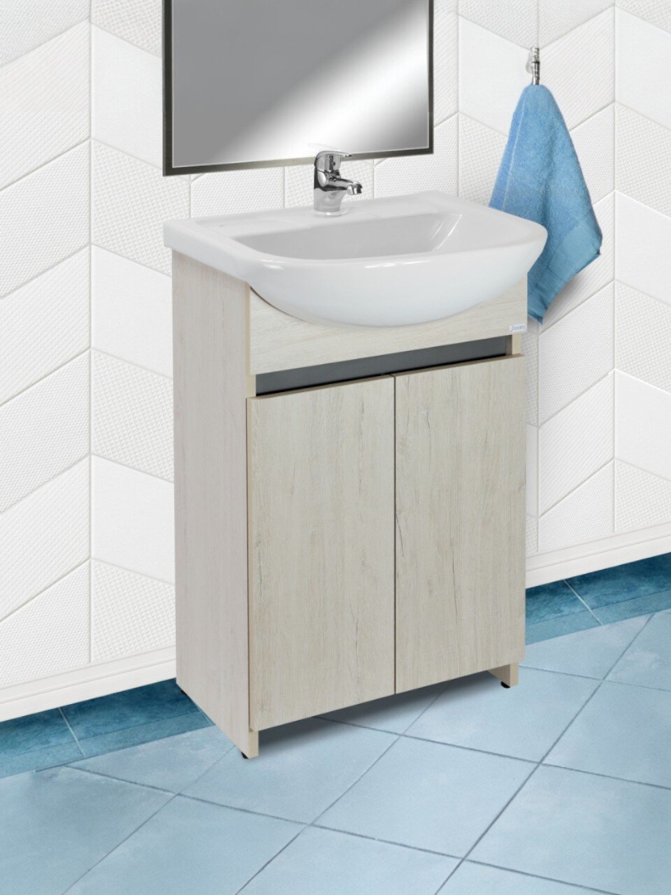 Тумба Doratiz, Бора-бора, 2 двери, под умывальник Браво 50, напольная, 435x270x810 мм, графит/светлый дуб, 9912.015