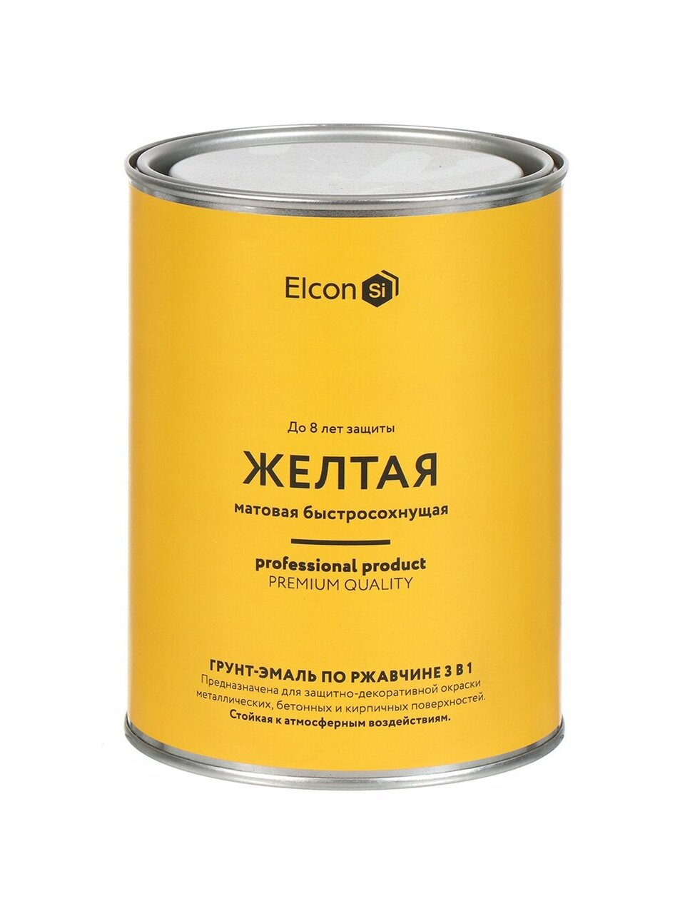 Грунт-эмаль Elcon, 3в1 матовая, по ржавчине, смоляная, желтая, RAL 1023, 0.8 кг
