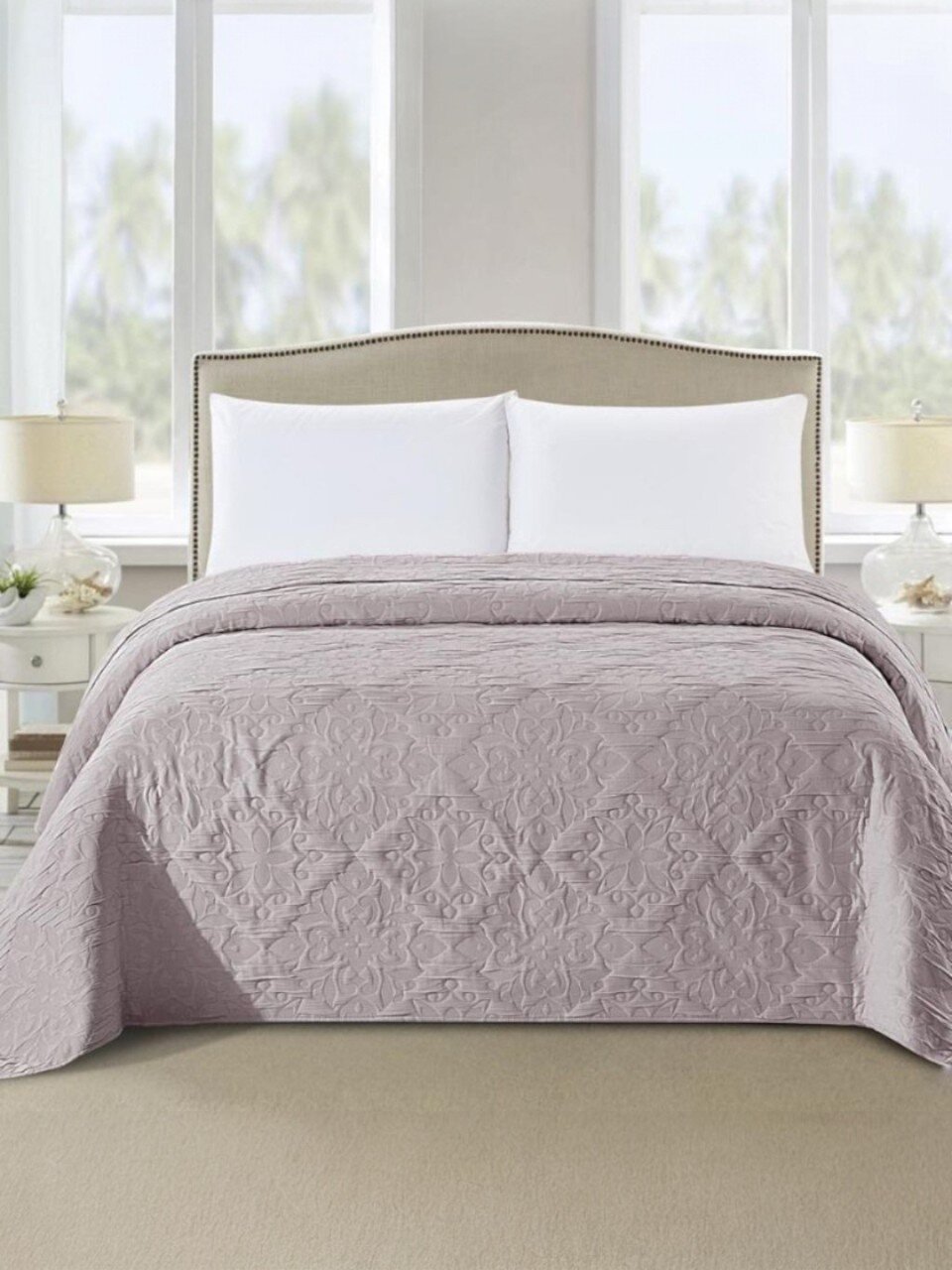 Покрывало евро, 200х220 см, 100% полиэстер, стеганое, Cleo, Caroline Узоры, розовое, 200/011-CN