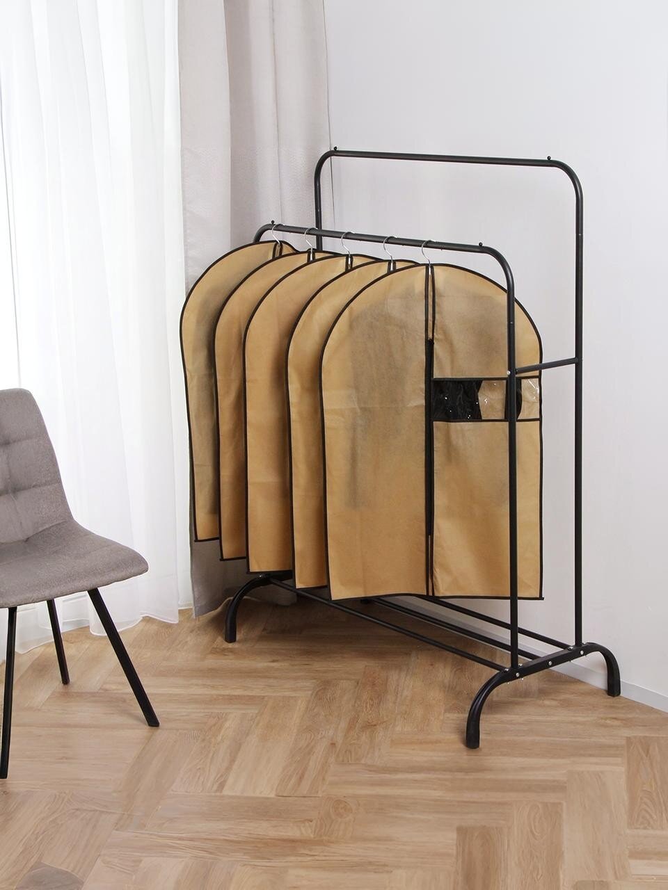 Набор чехлов для одежды 60х90 см, полиэстер, без кармана, 5 шт, коричневый, A290015