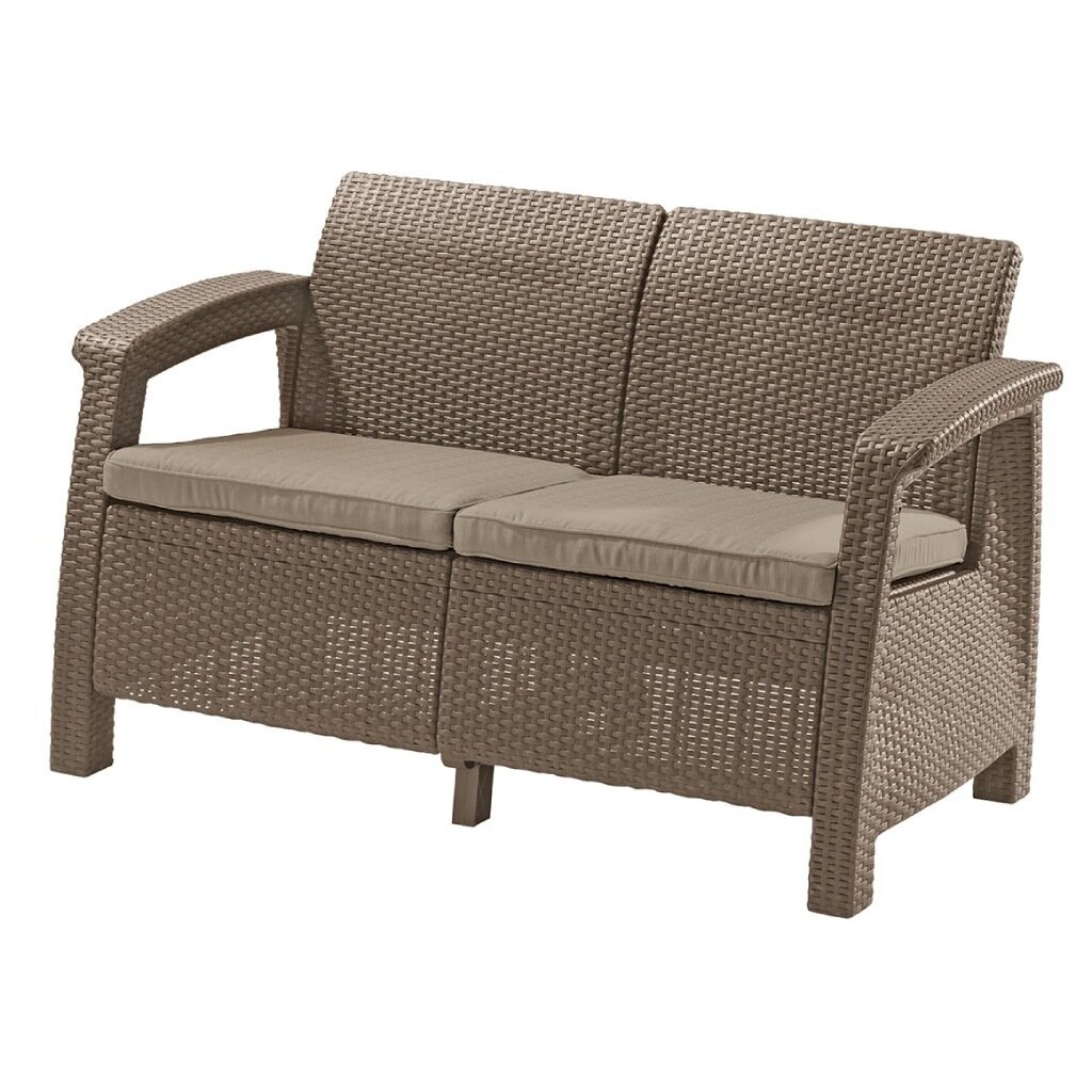 Диван садовый 2-местный, искусственный ротанг, Corfu Love Seat, 128х70х79 см, капучино, подушка, 17197359РКП