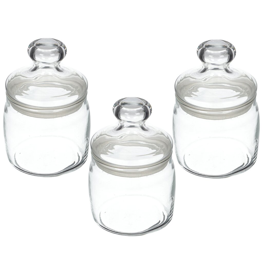 Банка для сыпучих продуктов, стекло, 0.5 л, 10х10х13.5 см, 3 шт, с крышкой, Pasabahce, Cesni, 97424В