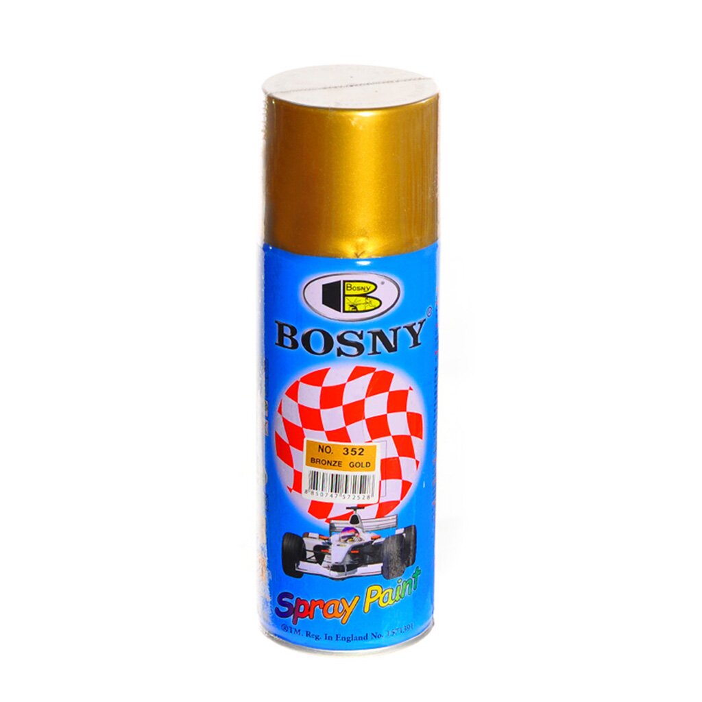 Краска аэрозольная, Bosny, №352, акрилово-эпоксидная, универсальная, глянцевая, золотисто-бронзовая, 0.4 кг краска аэрозольная bosny 1580 акрилово эпоксидная универсальная глянцевая серебряная 0 4 кг