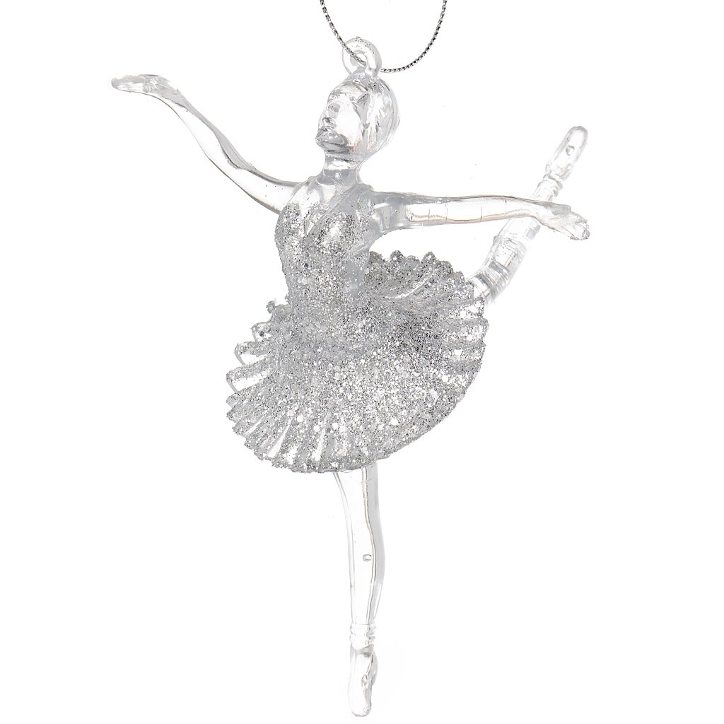 Елочное украшение Балерина, серебро, 14 см, пластик, SYYKLA-191996 балерина