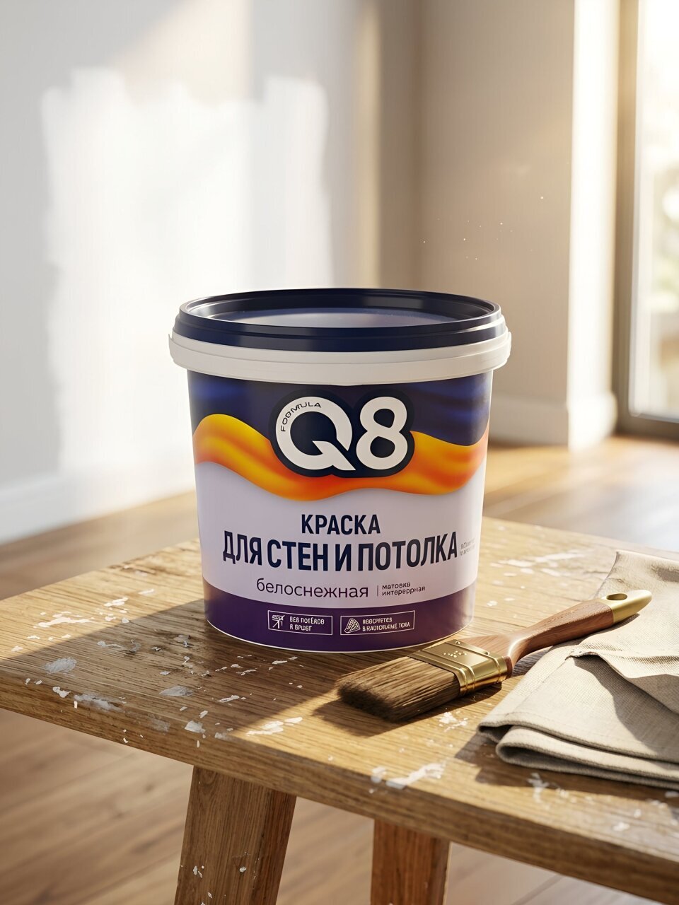 Краска водно-дисперсионная, Formula Q8, акриловая, интерьерная, матовая, 1.4 кг
