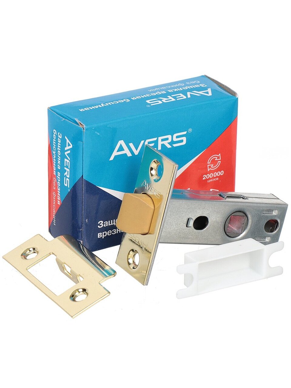 Защелка врезная, Avers, 5400-P-G, 21098, язычок пластиковый, без ручек, золото