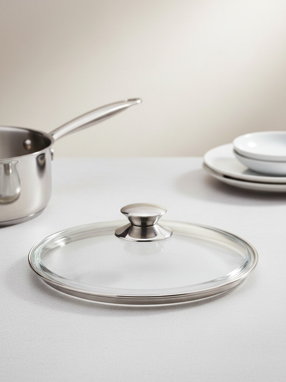 Крышка для посуды стекло, 28 см, Горница, кнопка металл, КрМ280