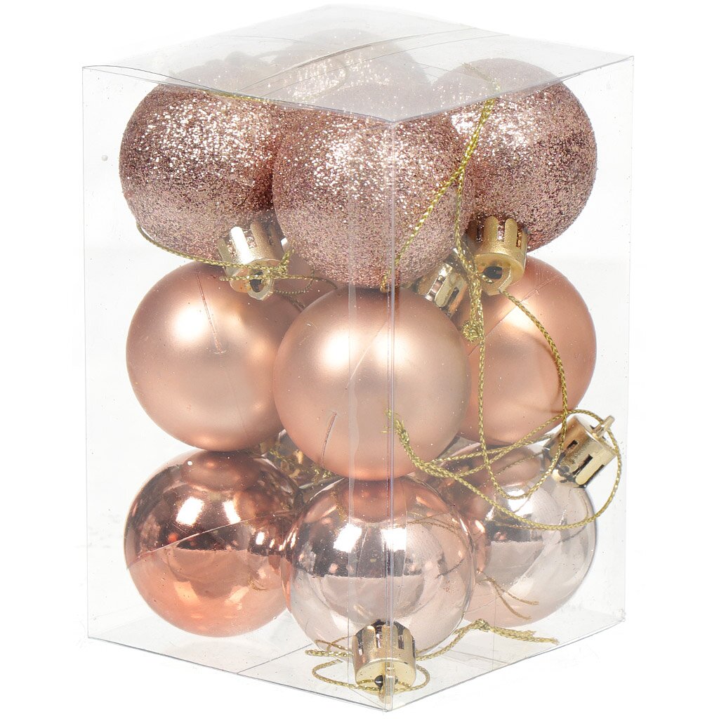 Елочный шар 12 шт, розовое золото, 4 см, пластик, SYCBF817-103
