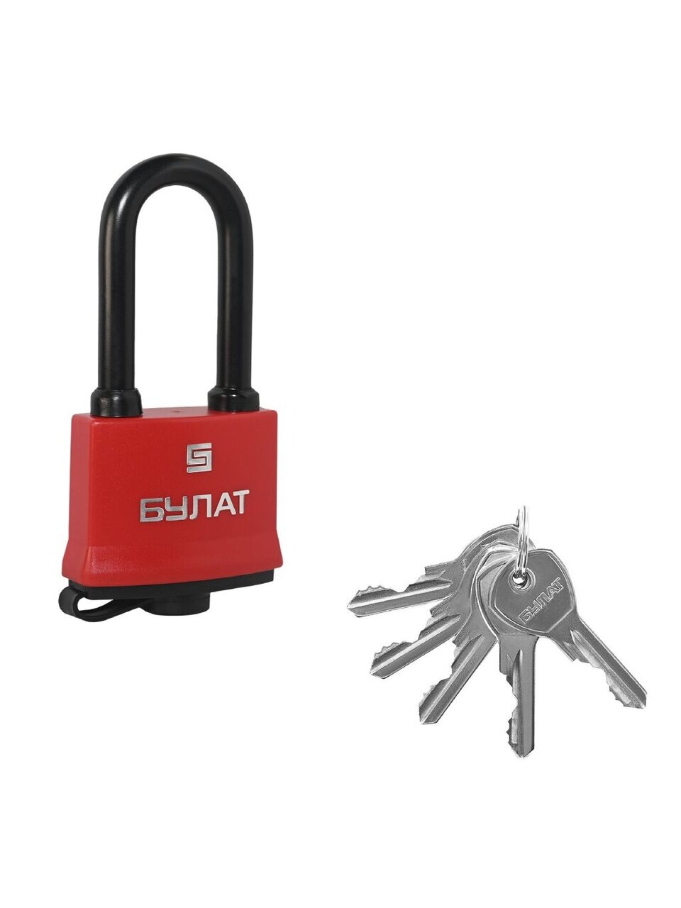 Замок навесной Булат, ВС 1-П47-01 ПЛ, 15854, блистер, цилиндровый, всепогодный, красный, 5 ключей
