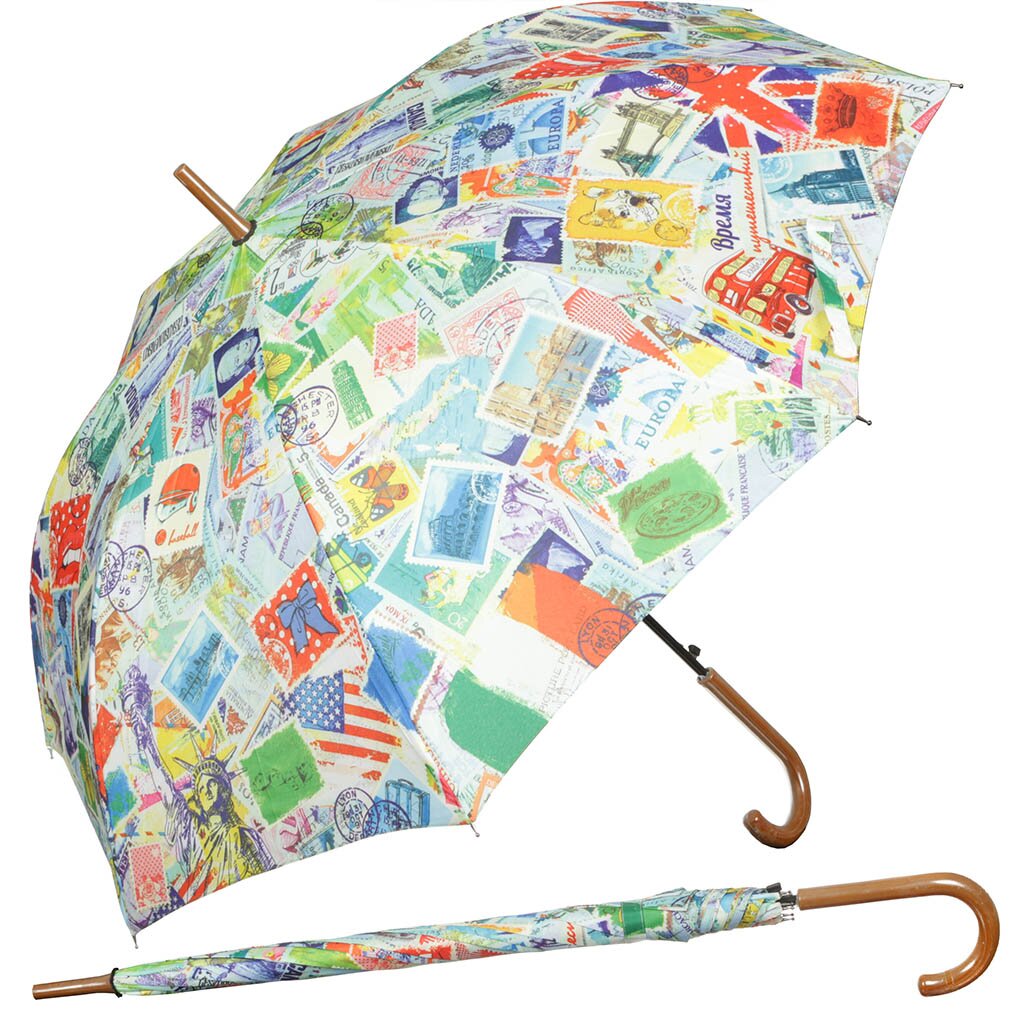 Зонт для женщин, полуавтомат, трость, 8 спиц, 60 см, Время путешествий, 160600