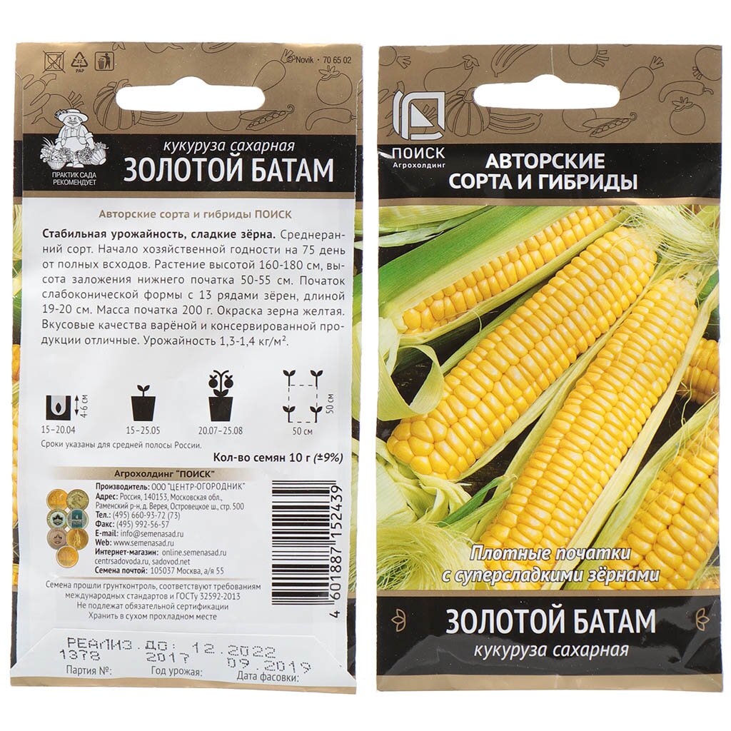 Семена Кукуруза, Золотой батам, 10 г, сахарная, цветная упаковка, Поиск